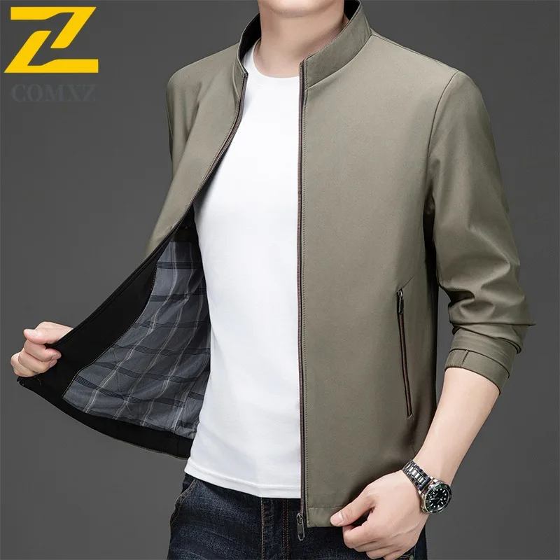 

COMXZ Мужская офисная куртка с воротником-стойкой, легкая ветровка, классическая ветровка с воротником-стойкой, дорожная ветрозащитная осенняя верхняя одежда