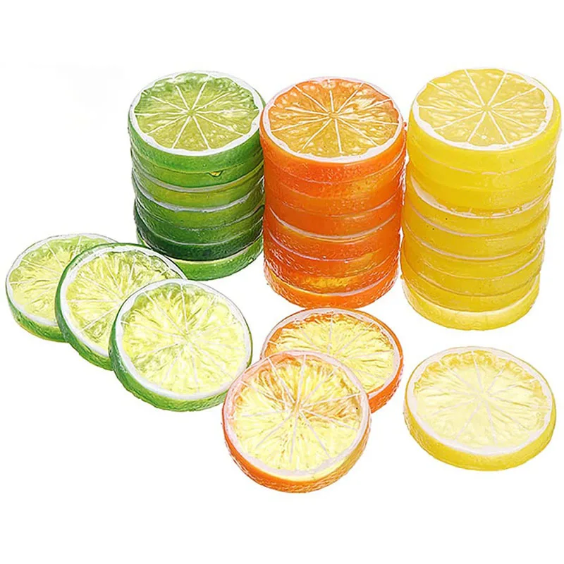 5pcs PVC Artificial Orange Lemon Slice Christmas Halloween New Year Party Home Decor Fake Fruits Food Photography Props