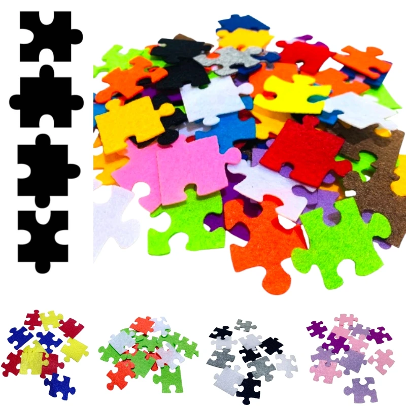 100 PCs Puzzle Piece Felt Fabric Confetti,Puzzle Shape Felt Die-cut,Assorted Colors For DIY Crafts Sewing Handcraft Decoration