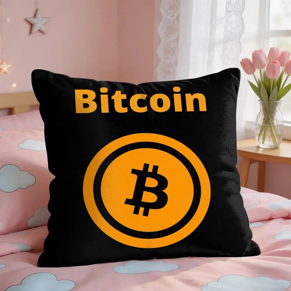 Bitcoin Btc Logo Cool Cushion Cover Square Short Plush Pillow Case Living Room Sofa Home Decor Funda 40X40