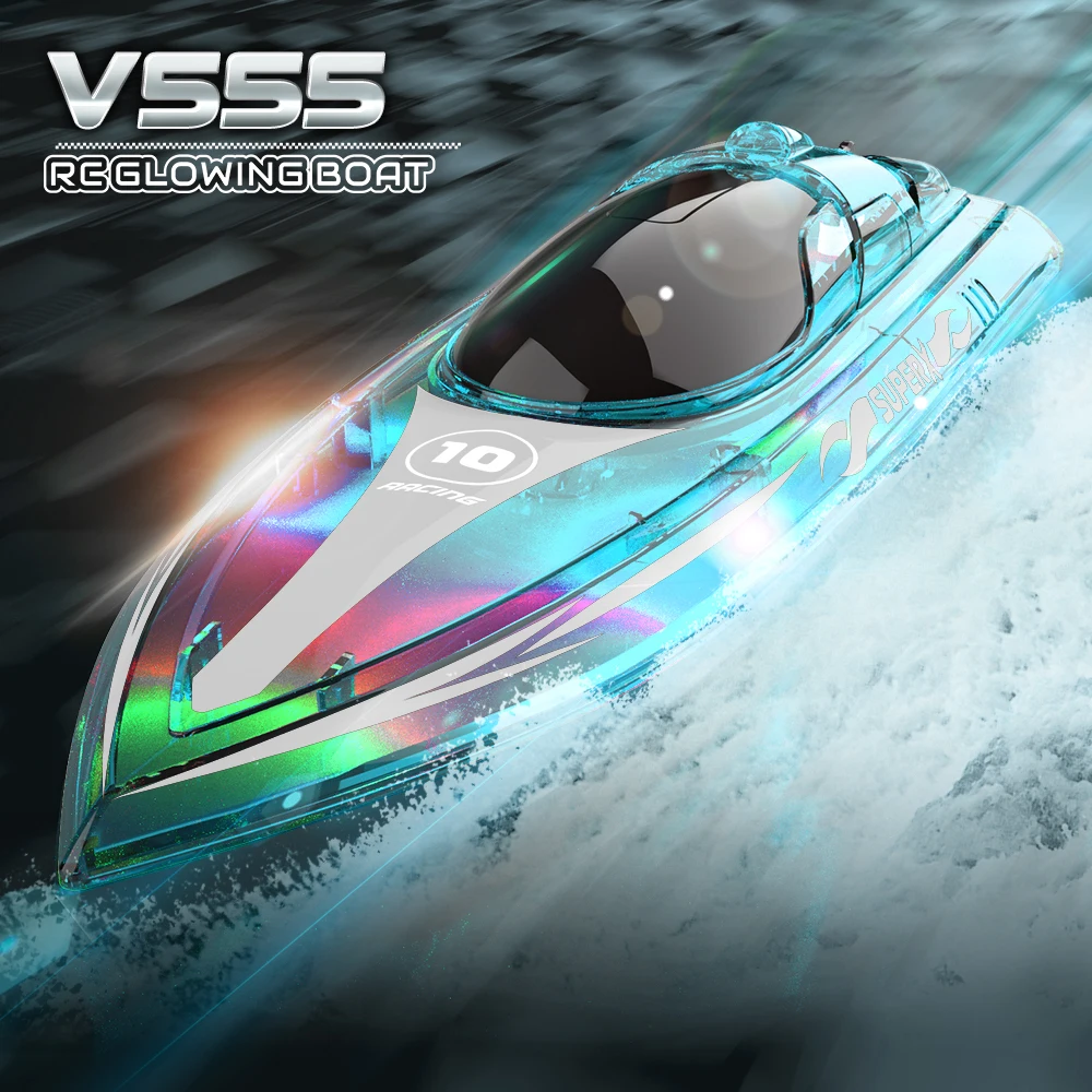 V555 RC Barco com luz LED, 2.4Ghz, 15 kmph, Modelo de barco elétrico de alta velocidade, Lancha de controle remoto, VS Wltoys WL917 Brinquedos