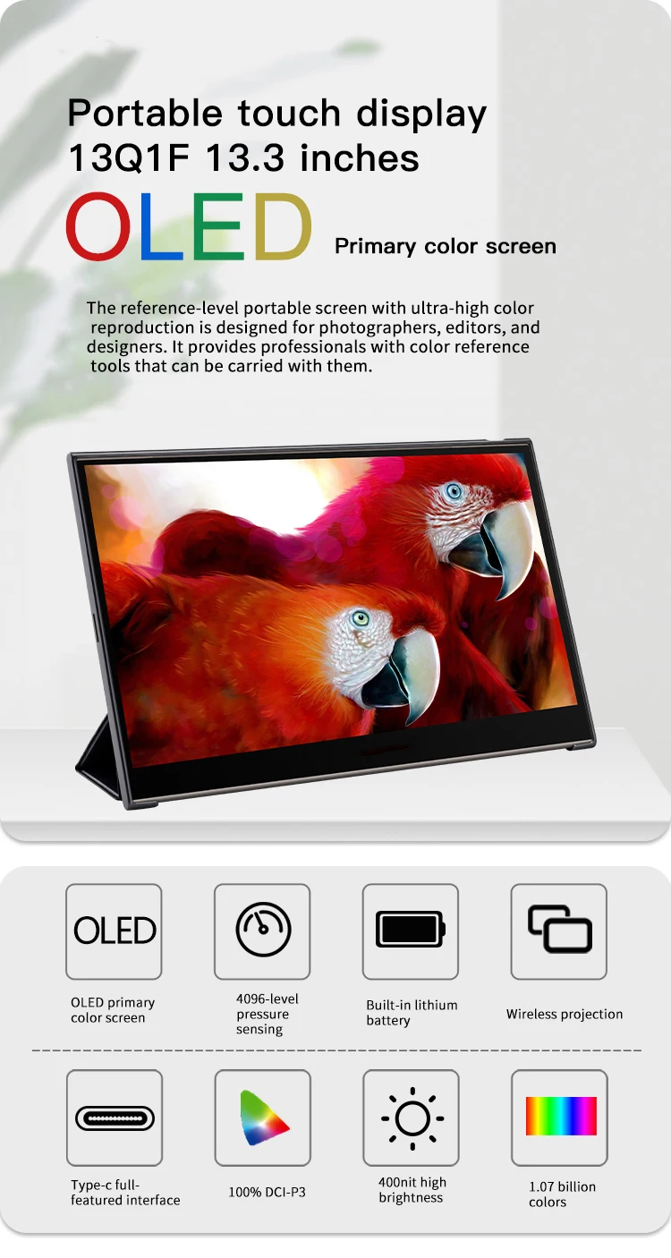 شاشة لمس فائقة النحافة 6 مم 13.3 بوصة 4k Switch PS5 شاشة OLED محمولة للألعاب