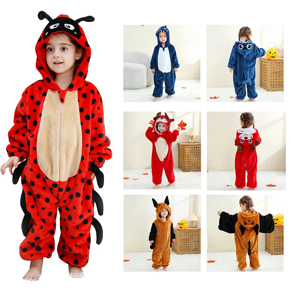 

Комплект костюма для маленьких животных, летучая мышь, олень, акула, краб, ящерица, божья коровка, фланелевой комбинезон, пижама для Хэллоуина, идея рождественского подарка