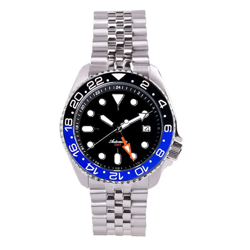 Tandorio Orange GMT NH34 Movt Steel Diver Automatic Watches Male 3.8 crown 120clicks Bezel 24 Hours Insert Waterproof Rejor Lume