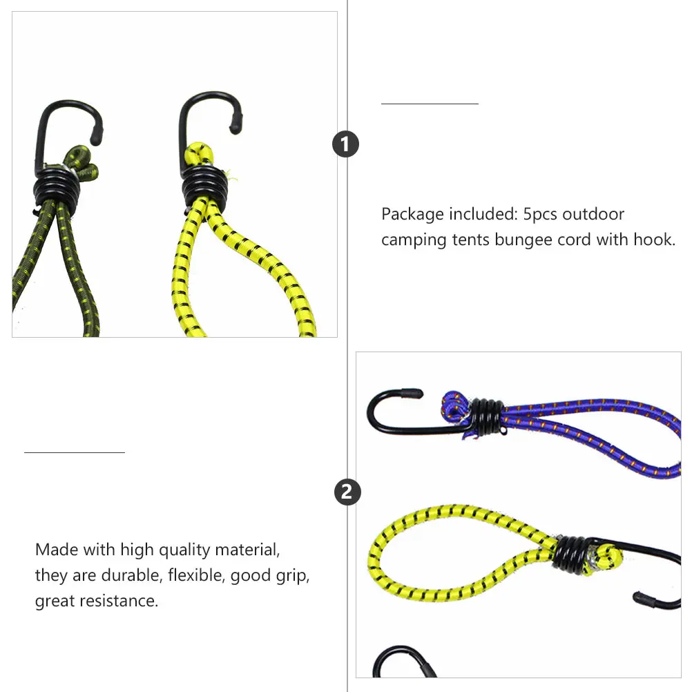 

5 Pcs Tent Outdoor Rope Tightener Accessories Bungee Cord with Metal Hook up Camping Buckle Wind Hooks Fitness
