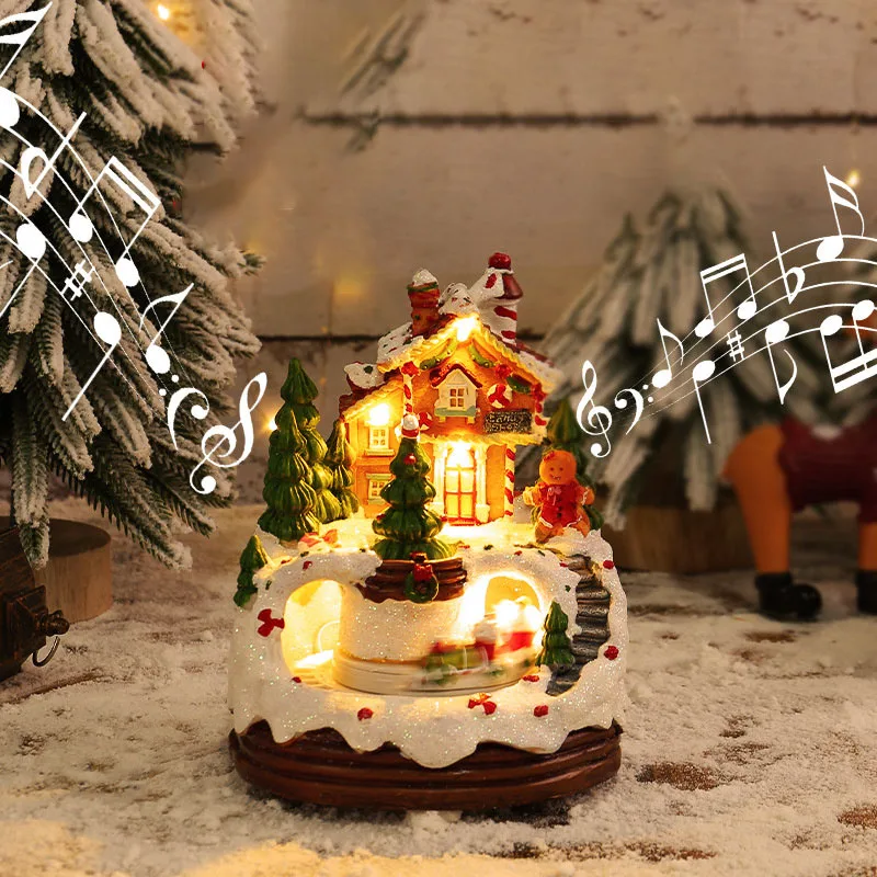 Musical Christmas Village Houses Light Up Xmas Snowman Decor With LED And Rotating Train Christmas Decor With USB/Battery Power