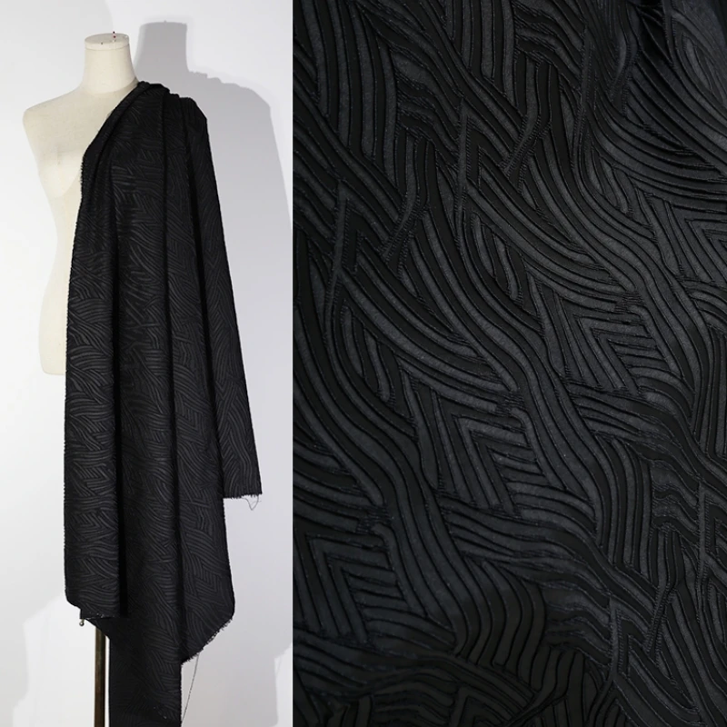 Jacquard Fabric Black Creative Terraced Jacket Dress Clothing Designer Diy Sewing By The Meter Wholesale Polyester Material