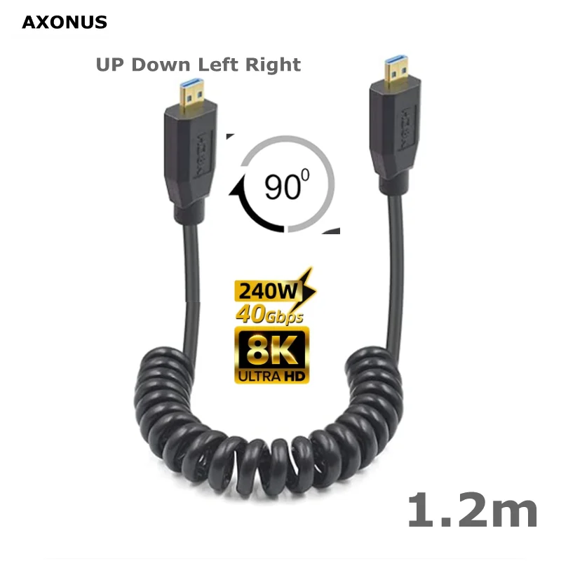 120cm UP, Down, Left, Right Micro HDMI - compatible with D-type Male To Male Cables 8k@60hz4k @120Hz Spring Telescopic OD4.0mm