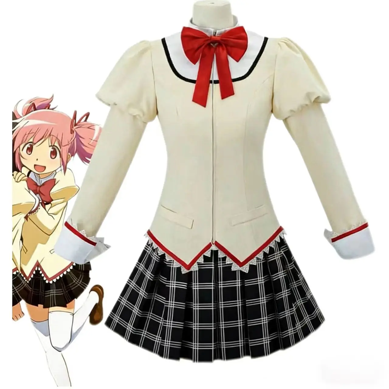 

Anime Puella Magi Madoka Magica Kaname Madoka Cosplay Costumes School Uniform Plaid Skirt Outfit For Women Comic Con Halloween