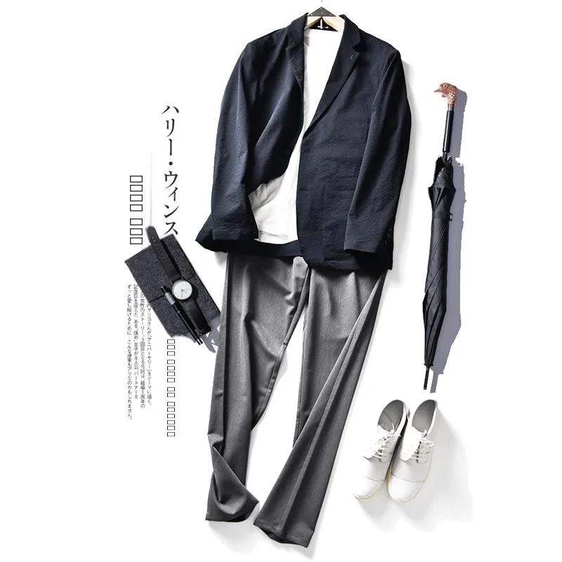 

Мужской повседневный легкий эластичный пиджак Coolmax, приталенный, с длинными рукавами, однотонный, весенне-летний, модный