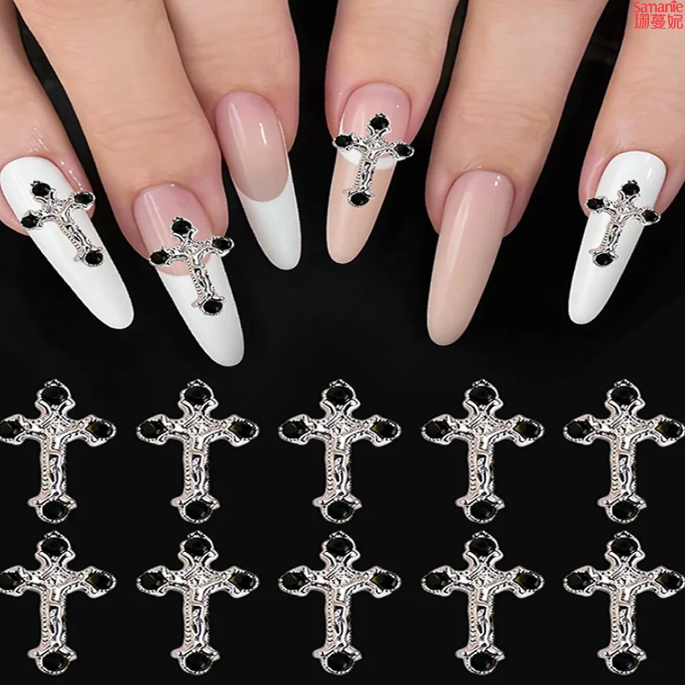 10PCS Multiple Style Classic Cross Alloy Nail Art Decorations 3D Minimalist Creative Cross Cool Style Nail Charms DIY Nail Parts