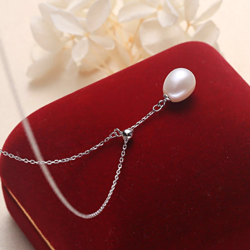 925 Sterling Silver Natural Real 8-9MM Freshwater Pearl Necklace Jewelry Nice Party Wedding Gift 10pcs/lot