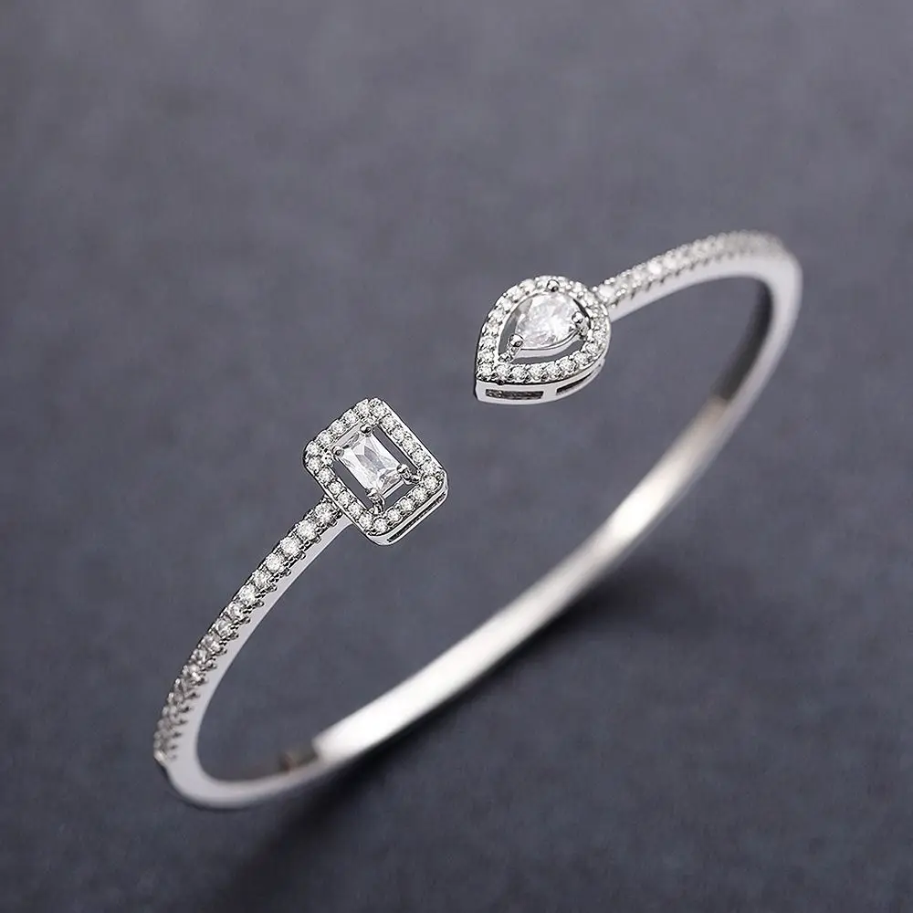 Jewelry Cubic Zirconia Cuff Bracelet Handmade Waterproof Luxury Geometry Bangle Korean Style High-end Adjustable Open Bangle