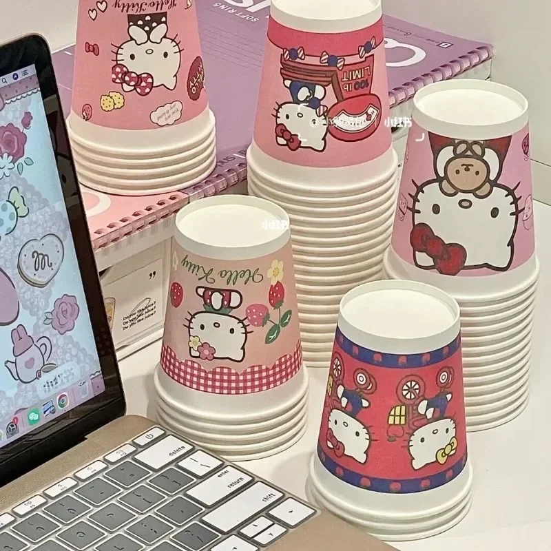 Sanrio Cartoon Pattern HelloKitty Cute Creative Fashion Portable Holiday Home Party Thick High-Value Color Disposable Paper Cup