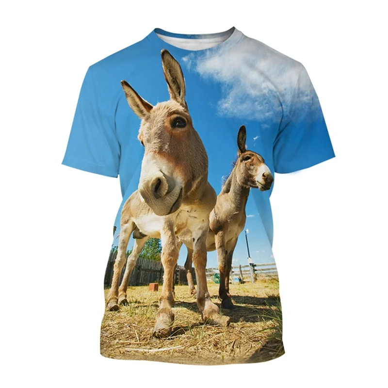 Cute Donkey 3D Printing T Shirt For Men Funny Animal Graphics Short-sleeved T-shirt Personality Round Neck Casual Tee Shirt