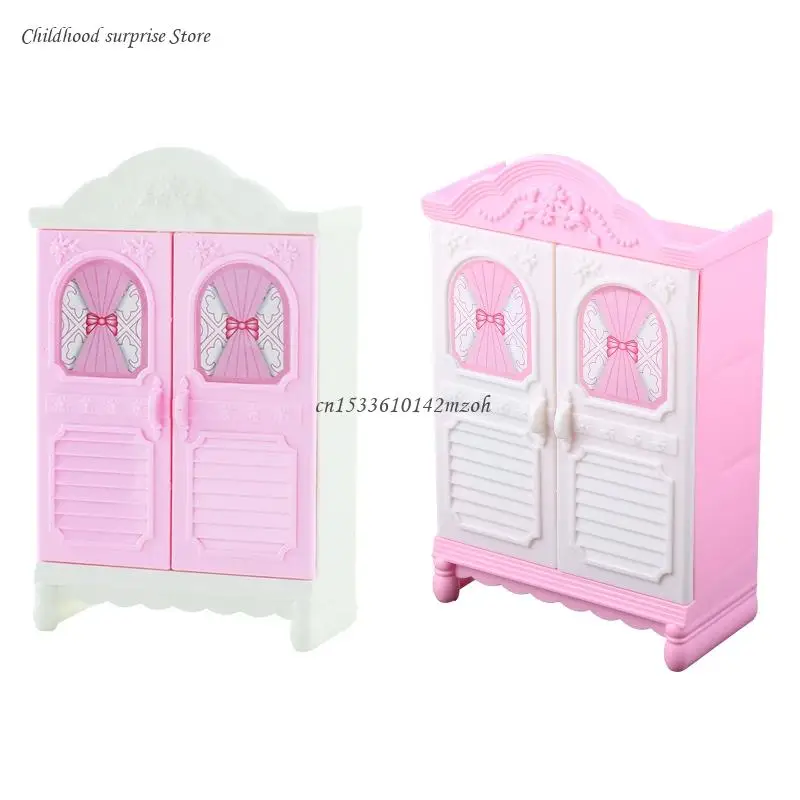 4-6’’ Dolls Miniature Wardrobe Plastic Pink Closet Dollhouse Princess Bedroom Furniture Realistic Model Girls Favorite Dropship