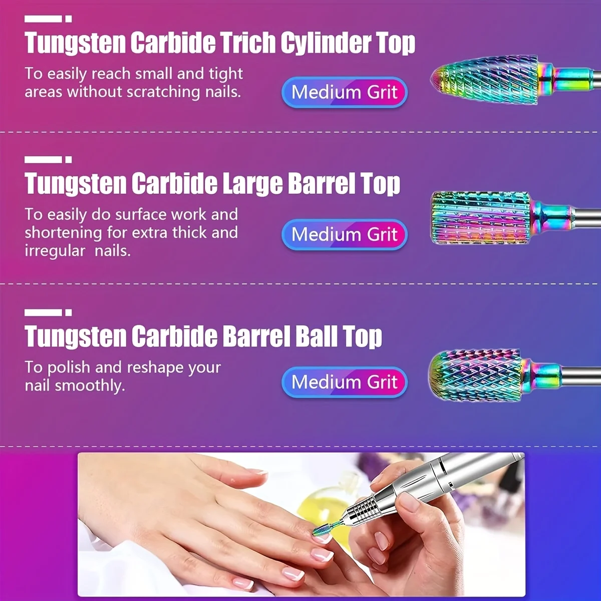 30pcs Nail Drill Bits Set,3/32 Ceramic Safety Bits for Nail Drill, Cuticle Efile , Acrylic Gel  Manicure Pedicure Remover Bits