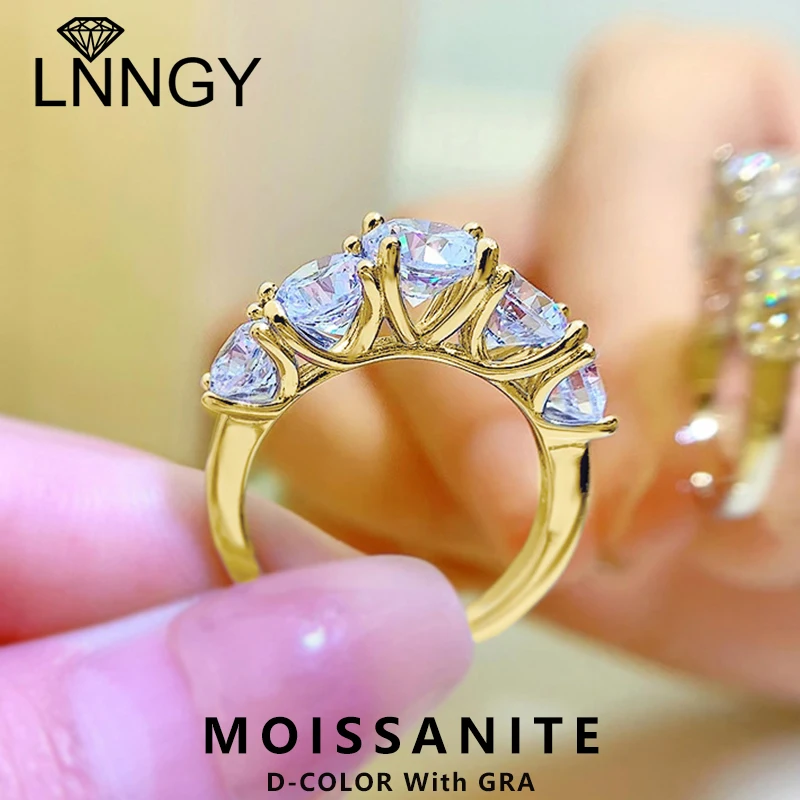 

Lnngy 925 Sterling Silver Five Stone Moissanite Ring For Women Sparkling Lab Diamond Wedding Rings Anillo Plata 925 Jewelry Gift