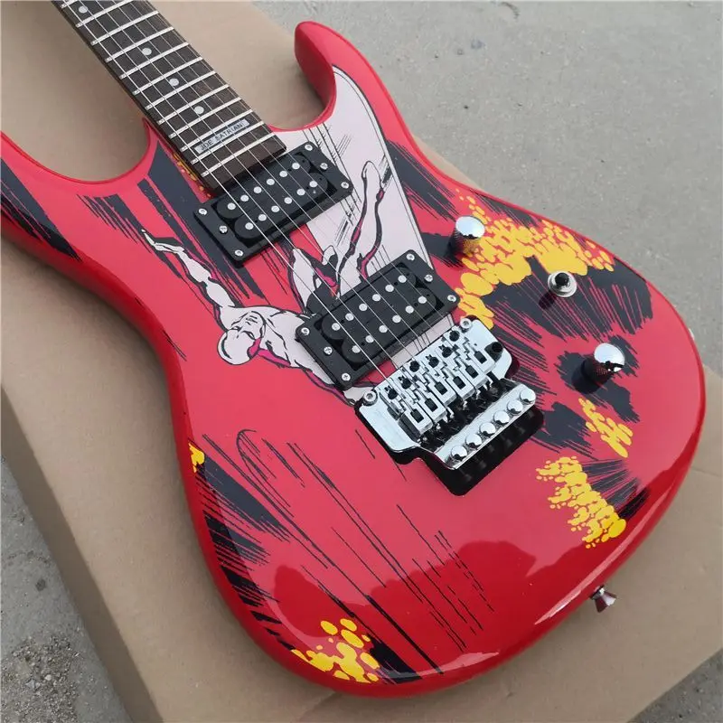 6 String Electric Guitar 24 Frets Humbucker Pickups Vibrato System Water Transfer Stickers Sea Surfing Factory Outlet Beginner