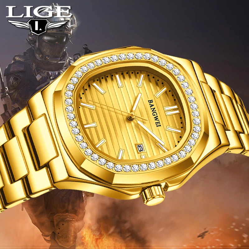 LIGE 2025 мужские часы с бриллиантами BANGWEI, модные деловые роскошные часы, мужские водонепроницаемые кварцевые наручные часы со светящейся датой, Reloj Hombre LIGE 2025 мужские часы с бриллиантами BANGWEI, модные деловые роскошные часы, мужские водонепроницаемые кварцевые наручные часы со светящейся датой, Reloj Hombre