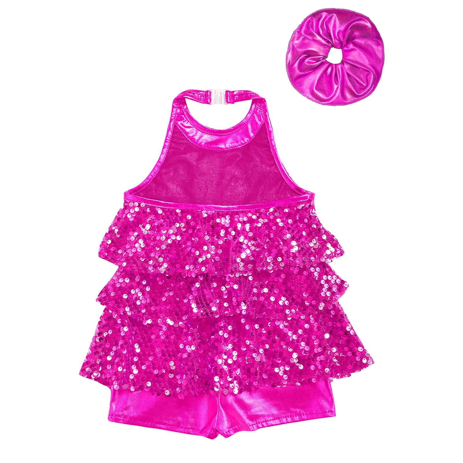 Enfants licou paillettes brillantes Ballet danse Shorty Unitard robe + bandeau ensemble adolescente moderne Jazz Latin Jazz Salsa danse tenues