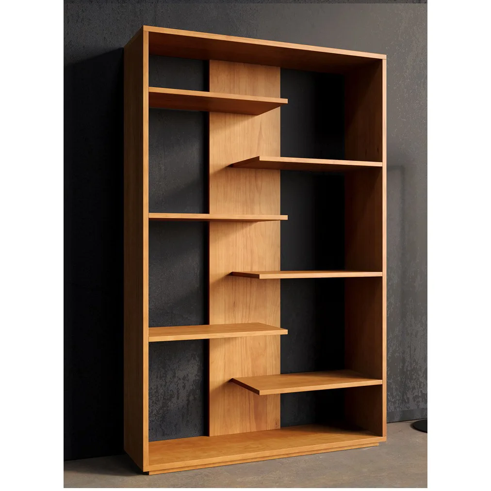 Nordic office solid wood floor-to-ceiling shelves, multi-layer shelves