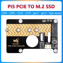Raspberry Pi 5 PCIe to M.2 NVMe SSD Adapter Board (D) HAT Pi5 2280 2242 2230 High speed read and write Supports Gen2 and Gen3