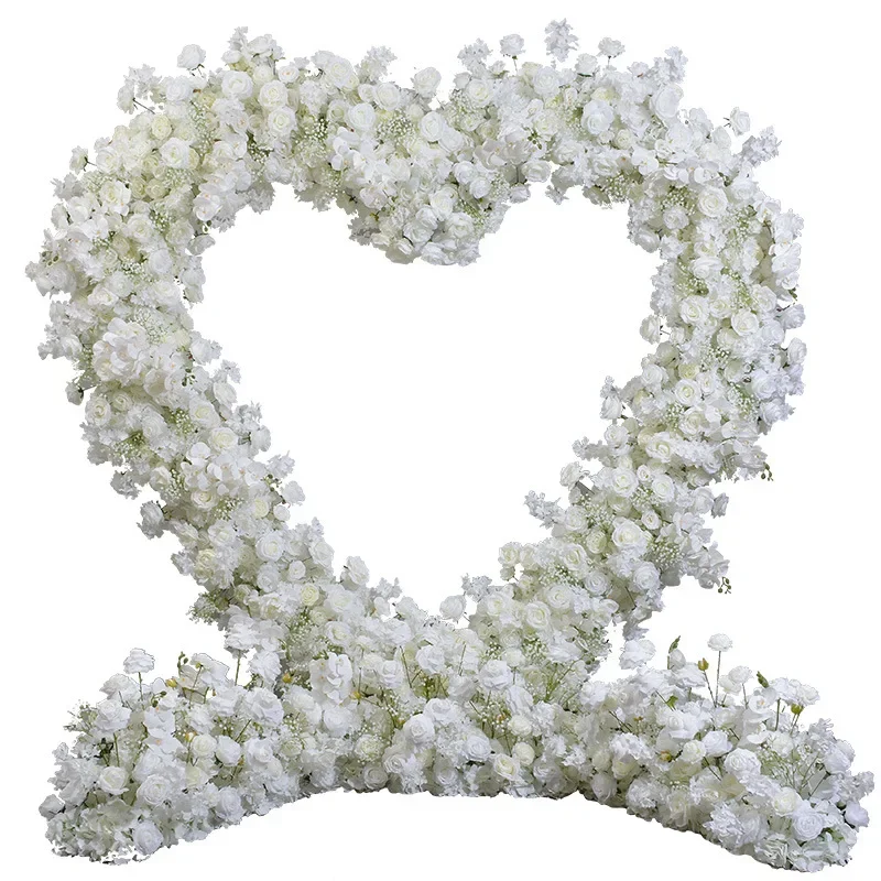 2.4m Love Heart-Shaped Arch Frame Flower Decor Ivory Artificial Flower Row Nackdrop Arrangement Dekoracja ślubna Flower Runner