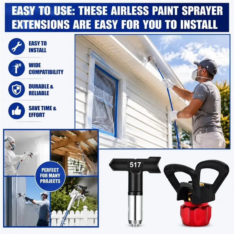 [NEW!A47U】 Airless Paint Sprayers Nozzle Set With 3 Extension Rods & 2 Holders 10 Tips Versatile For Walls, Fences, Cabinets &