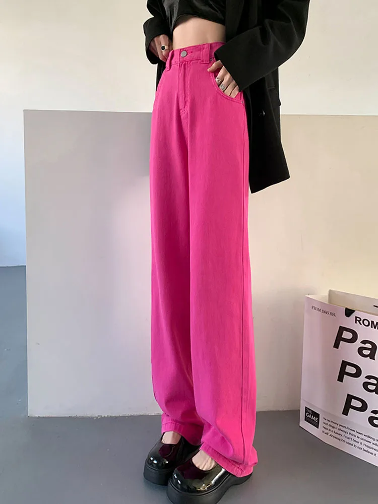 High Waist Wide Leg Green Pockets Zipper Casual Jeans New Loose Women Trousers Fashion Tide Spring Autumn 2023