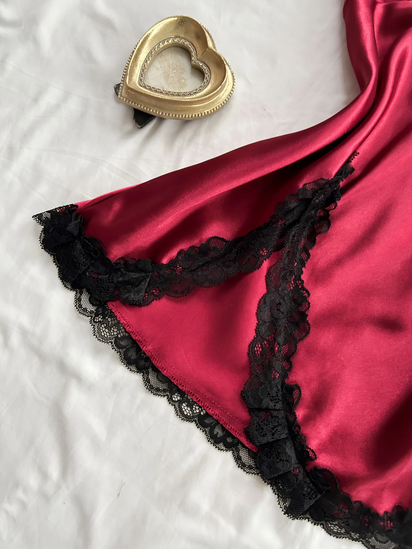 Damen-Unterhemd aus Satin mit V-Ausschnitt und Spitzenbesatz, 1-teilig, sexy Mini-Nachthemd – Detail 20