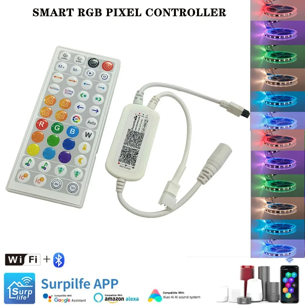 New Smart RGB Controller DC12- 24V W2812 Pixel LED Dimmer WiFi in Bluetooth Dual Mode Music Timing Control with 44 Key IR Remote