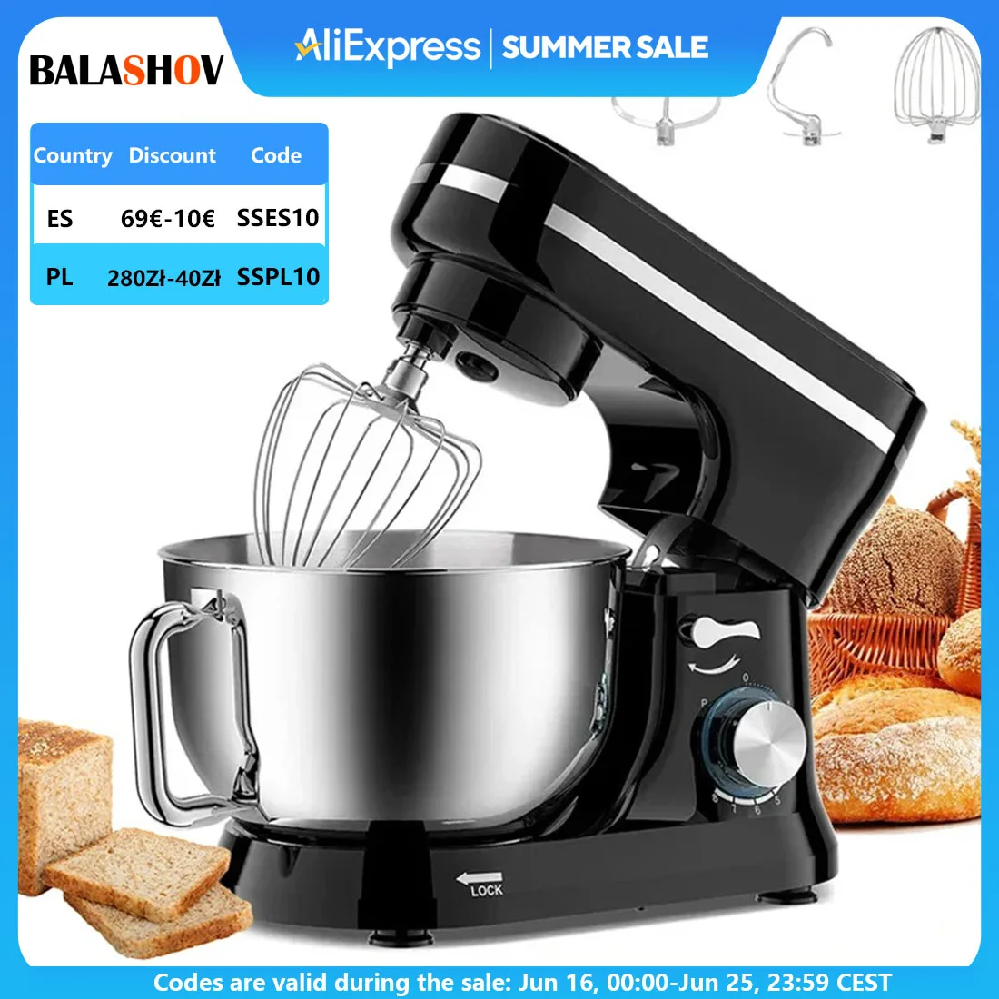 خلاط متعدد الوظائف للمطبخ ، آلة عجين الطعام ، مضرب البيض الأوتوماتيكي ، خلاط مطبخ صغير ، للاستعمال المنزلي