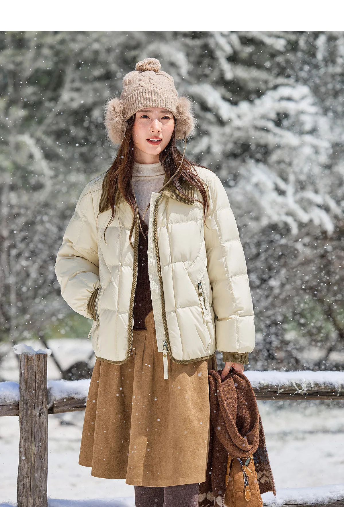 SENTUBILA 90% White Duck Down Jacket Women's 2026 Color Contrast Lapel Zip Pocket Coat Winter Loose Warm Outerwear W64YC7611