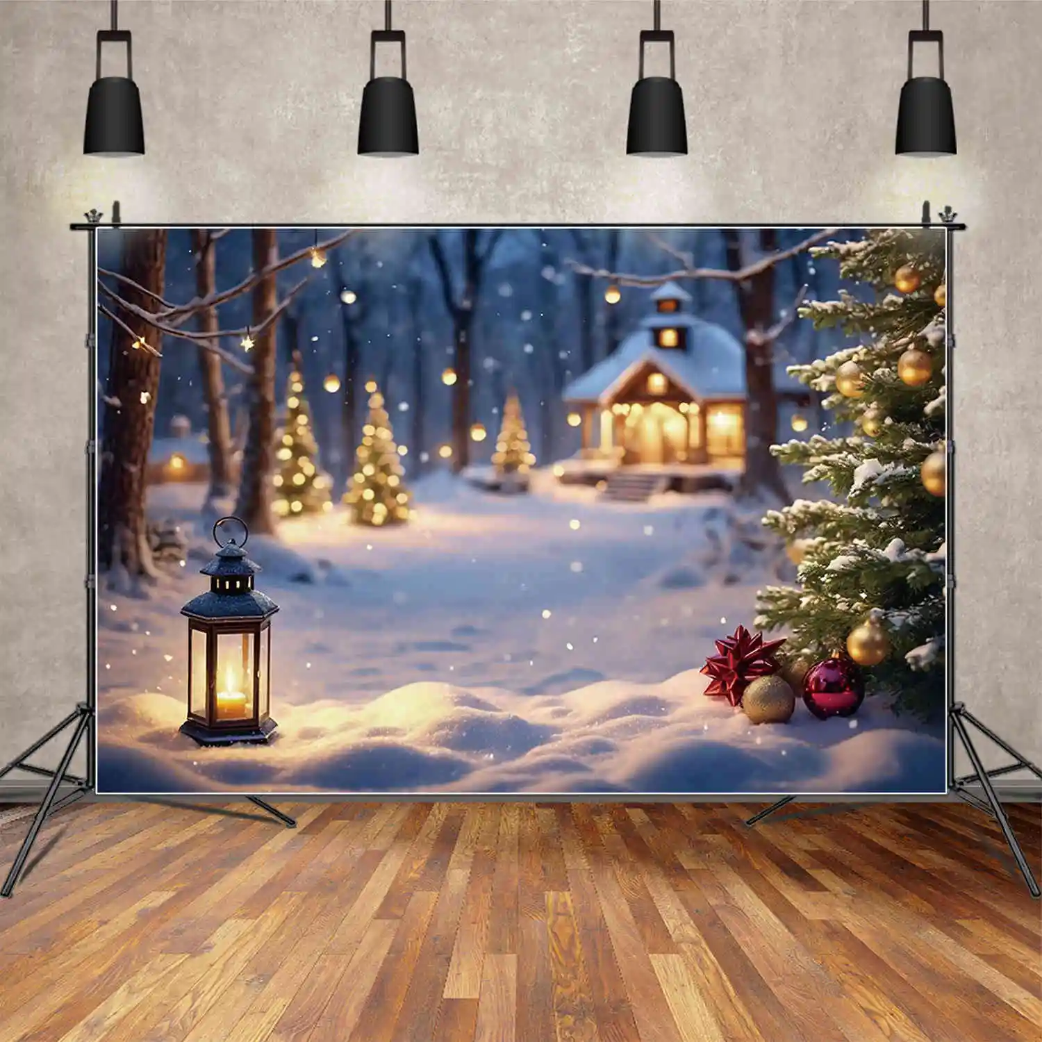 MOON.QG Christmas Pine Tree Background Photography Studio Snow Winter Forest Photozone Backdrop Children Party Photocall Props