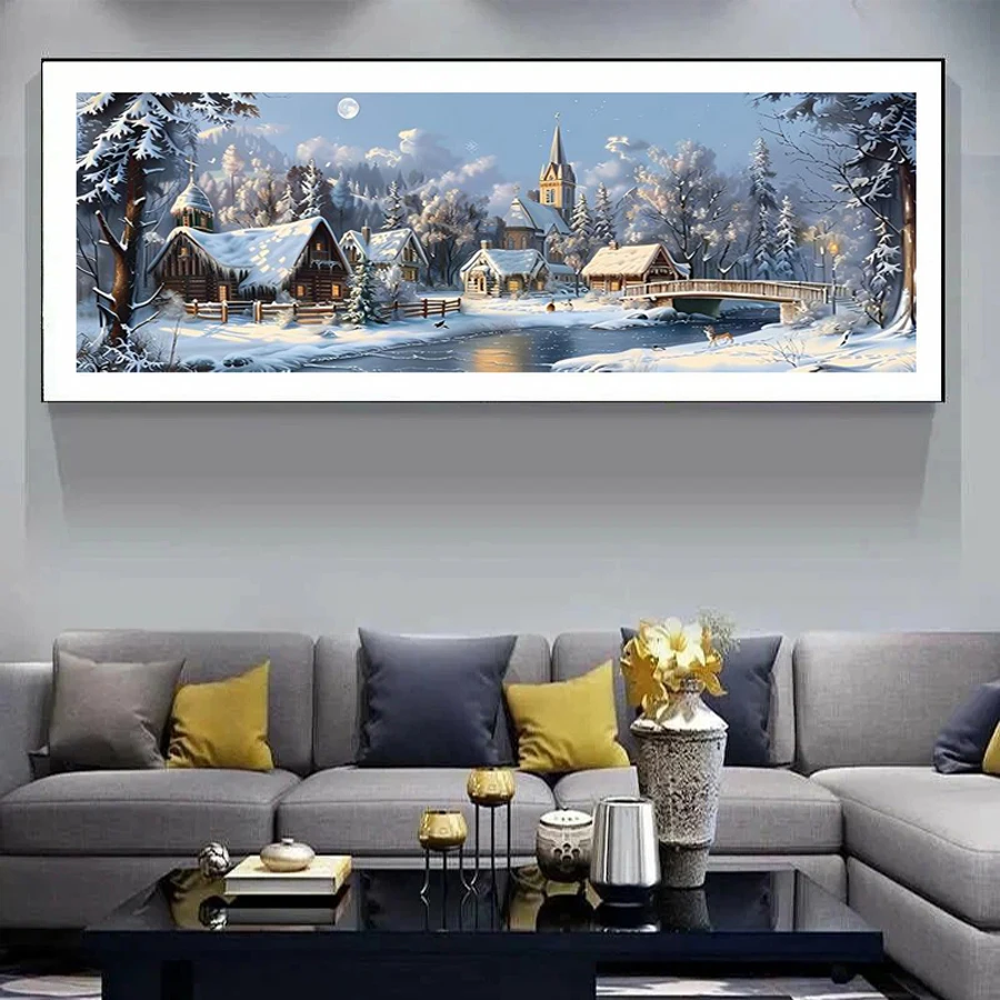 Diy Diamond Art Painting Extra Large Size Snow House Scenery Full Drill Abstract Landscape Mosaic Embroidery Picture Frameless