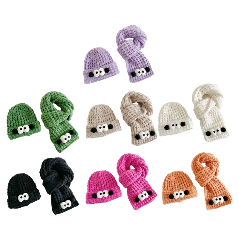 Adult Winter Cartoon Big Eyes Beanie Hat Scarf Knit Beanie Warm for Women