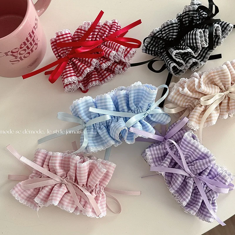 Ballet Sweet Dream Ribbon Plaid Hair Ring Mori Style Bow Tie-up Hair Rope Pleated Sweet Ponytail Head String Hair Accessories