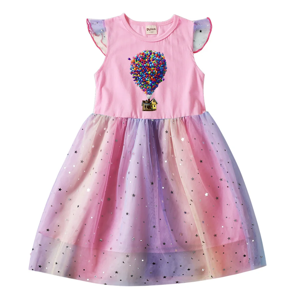 Disney Cartoon Movie Up Toddler Children's Prom Mesh Dresses Summer Kids Dresses for Girls Cartoon Short Sleeve Princess Dress