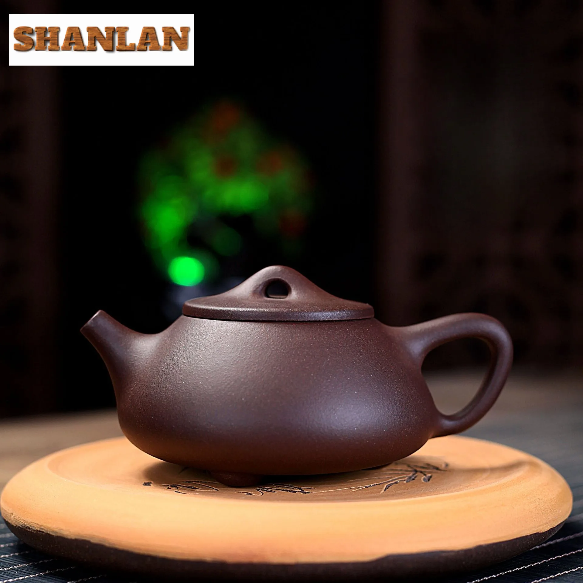 

220ml Yixing Purple Clay Teapots Famous Artists Handmade Stone Scoop Pot Raw Ore Purple Mud Kettle With Infuser Zisha Tea Set