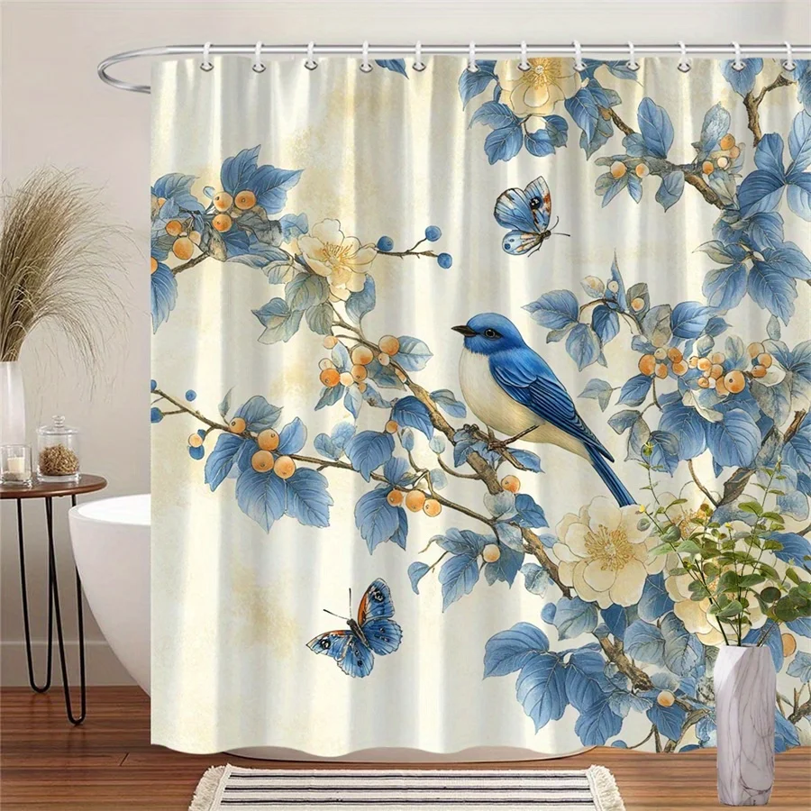 

1 шт. яркая занавеска для душа с изображением голубиной птицы и цветочным принтом — полиэфирная ткань, можно стирать в машине, подходит для украшения ванной комнаты