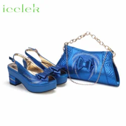 Royal Blue Wedding Pumps with Purse for Bride Matching Shoes and Bags High Quality Glitter Nigerian Party Platform Sandals