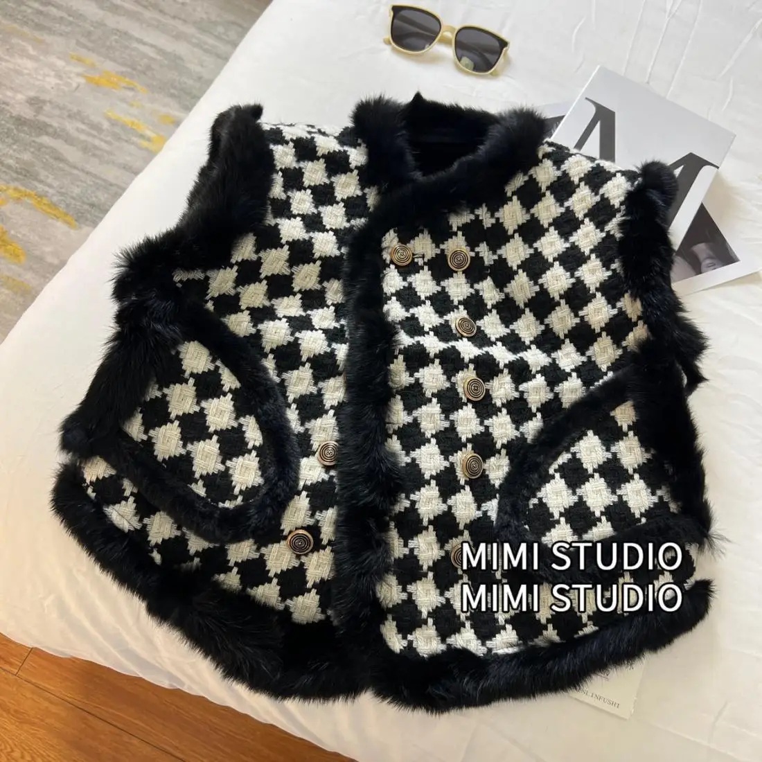 Fashionable Cute Vests Female Houndstooth 2024 Autumn Winter New Fashion Patchwork O-neck Sleeveless Coat Women Clothes Top Tee