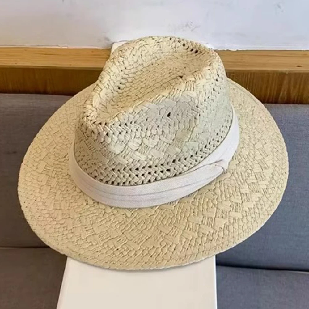 Straw Western Cowboy Hat for Women Men Classic Vintage Hollow Out Unisex Curled Wide Brim Sun Hat Fishing Hat Climbing Cap image 3