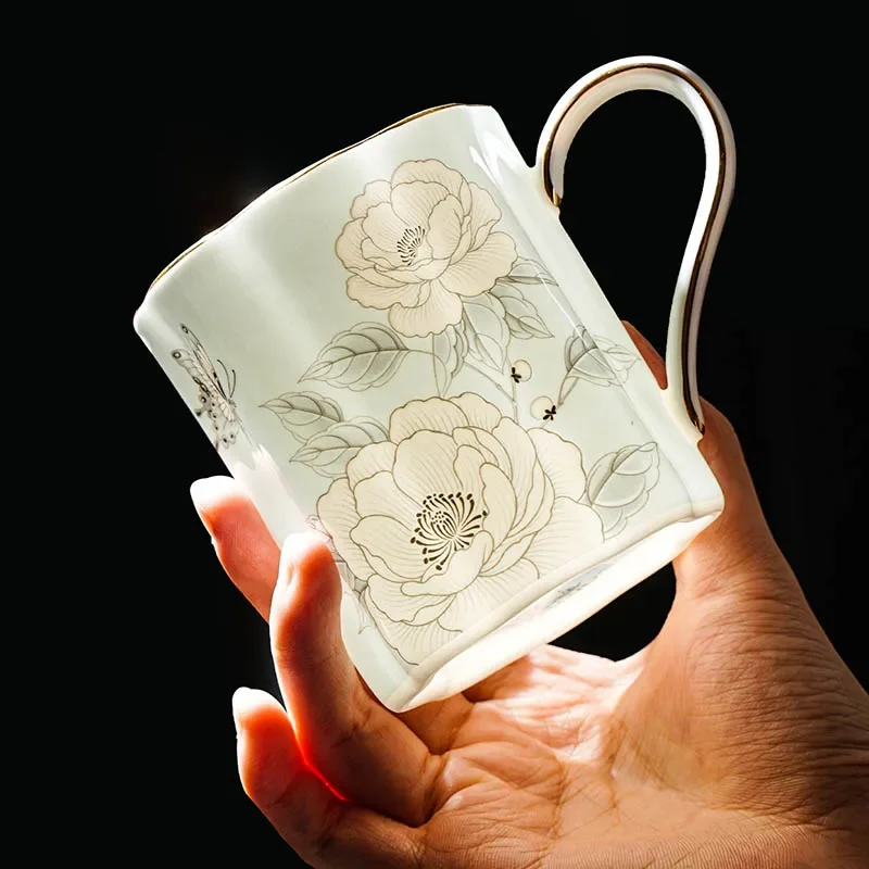 Vintage Light Blue White Floral Bone China Tea Coffee Cup and Saucer Set 250ml Household Kitchen High-end Exquisite Tea set