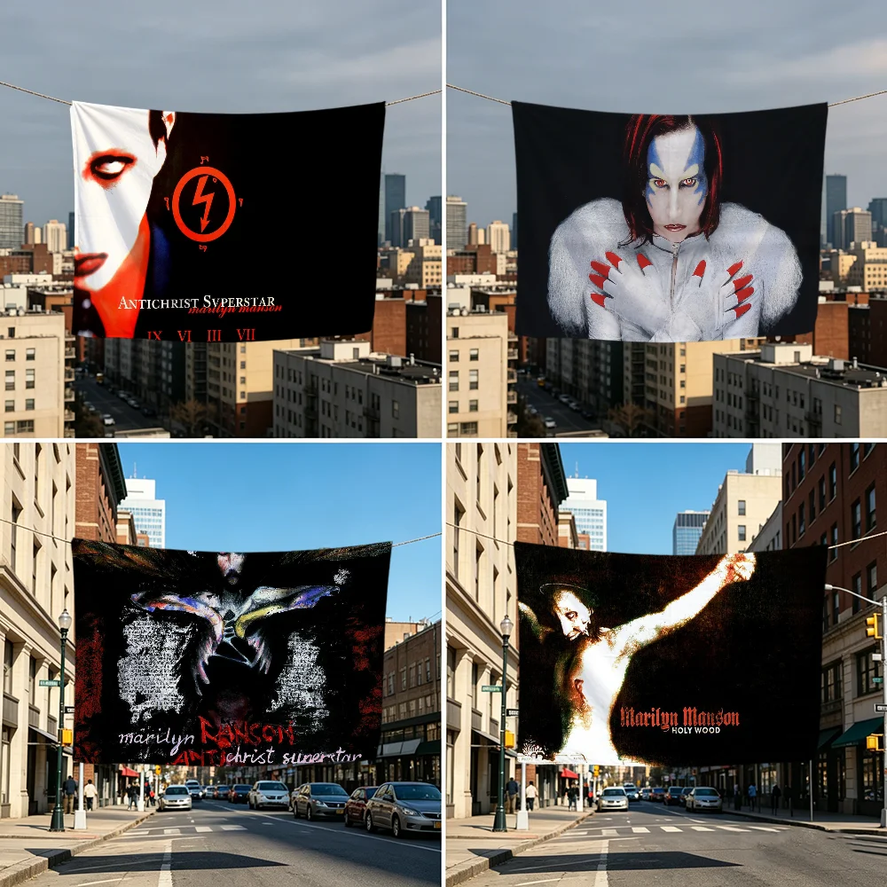 Drapeau Singer M-marilyn Manson, durable, pour l'extérieur et l'intérieur, décoration festive pour patio, design classique, bannière murale pour la pièce