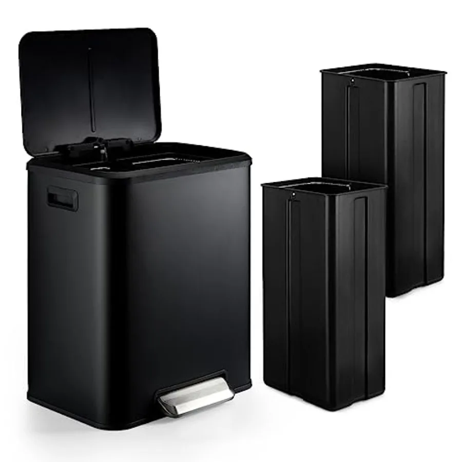 

30 Liter/8 Gallon Trash Can, Rectangular Hands-Free Dual Compartment Recycling Kitchen Step Trash Can with Soft-Close Lid, Stai