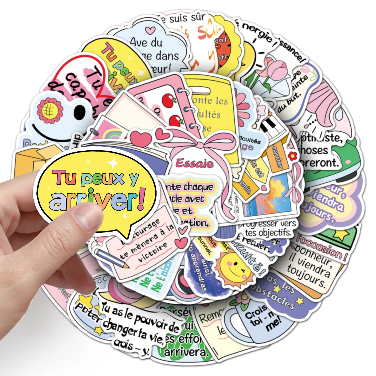 

50PCS French Inspirational Text Graffiti Stickers Positive Energy Short Sentences Creative Cartoon Decal Notebook Phone Helmet
