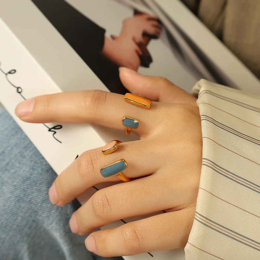 Grace Open Ring Retro Square Blue Oil Dripping Ring Fashion Temperament Simple Opening Ring Women's Jewelry Rings for Women