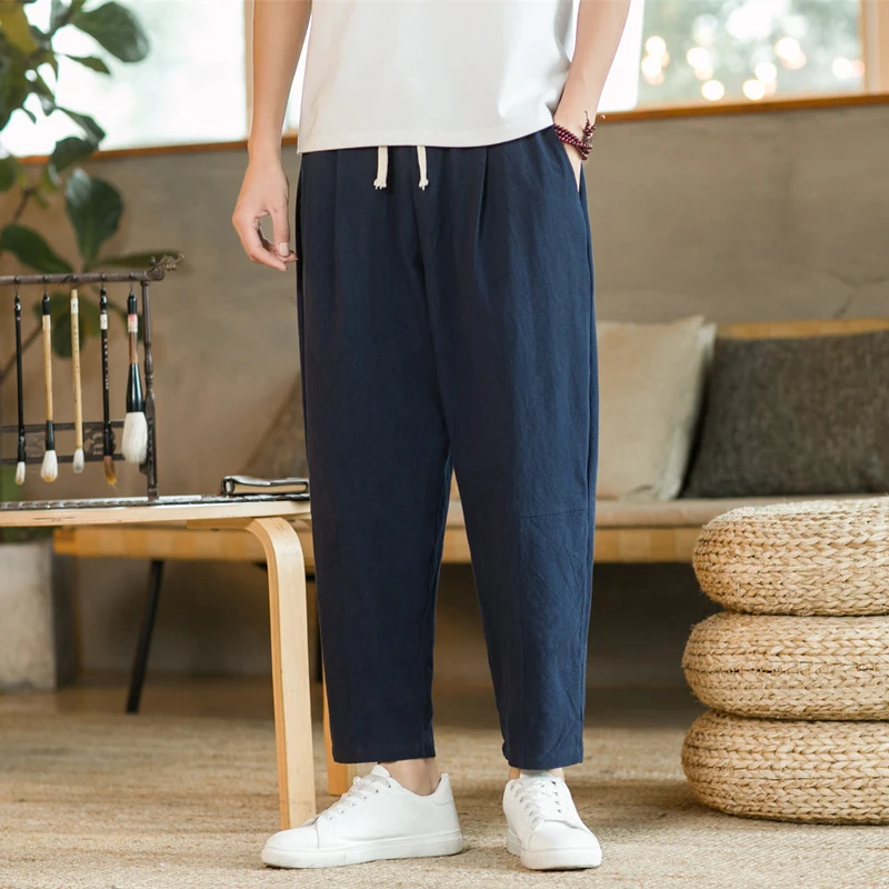 LAPPSTER-Pantalon jogging en coton et lin, mode coréenne, fin et doux, décontracté, survêtement respirant, streetwear japonais